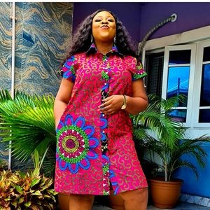 Ankara shirt dress with pockets